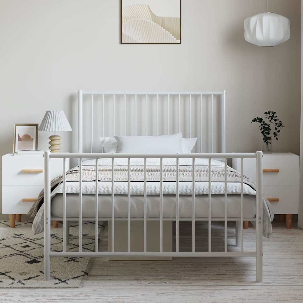 Estrutura de cama com cabeceira e pés 100x200 cm metal branco