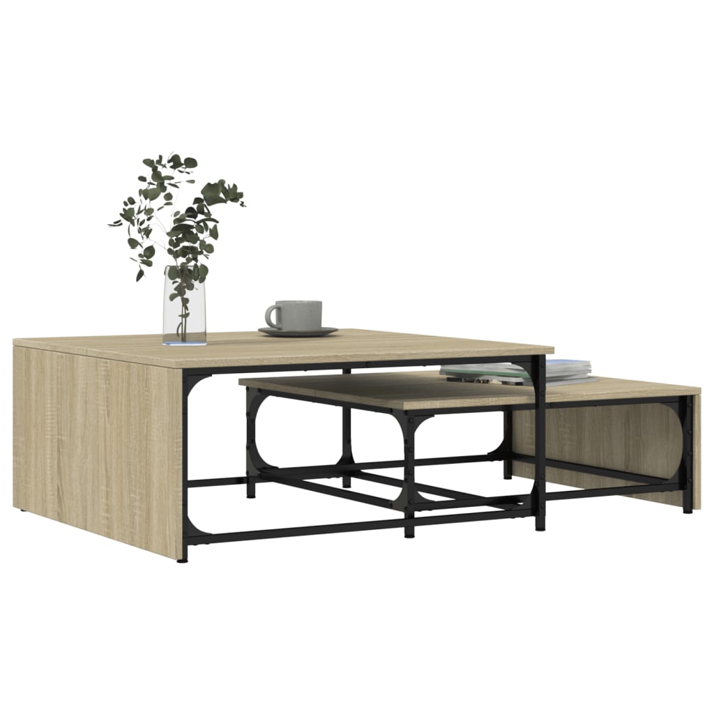 Mesa centro encastrar 2pcs deriv. madeira/metal carvalho sonoma