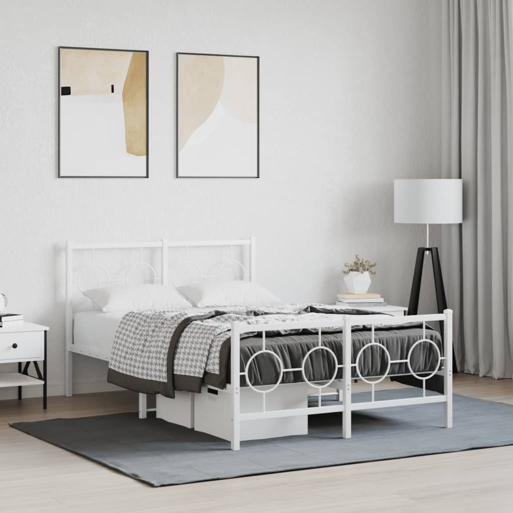 Estrutura de cama com cabeceira e pés 120x190 cm metal branco