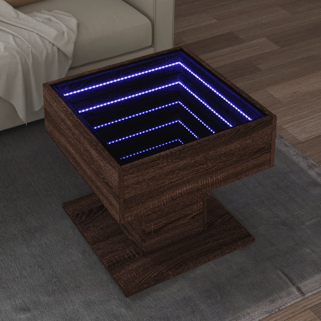 Mesa de centro c/ leds 50x50x45 madeira processada