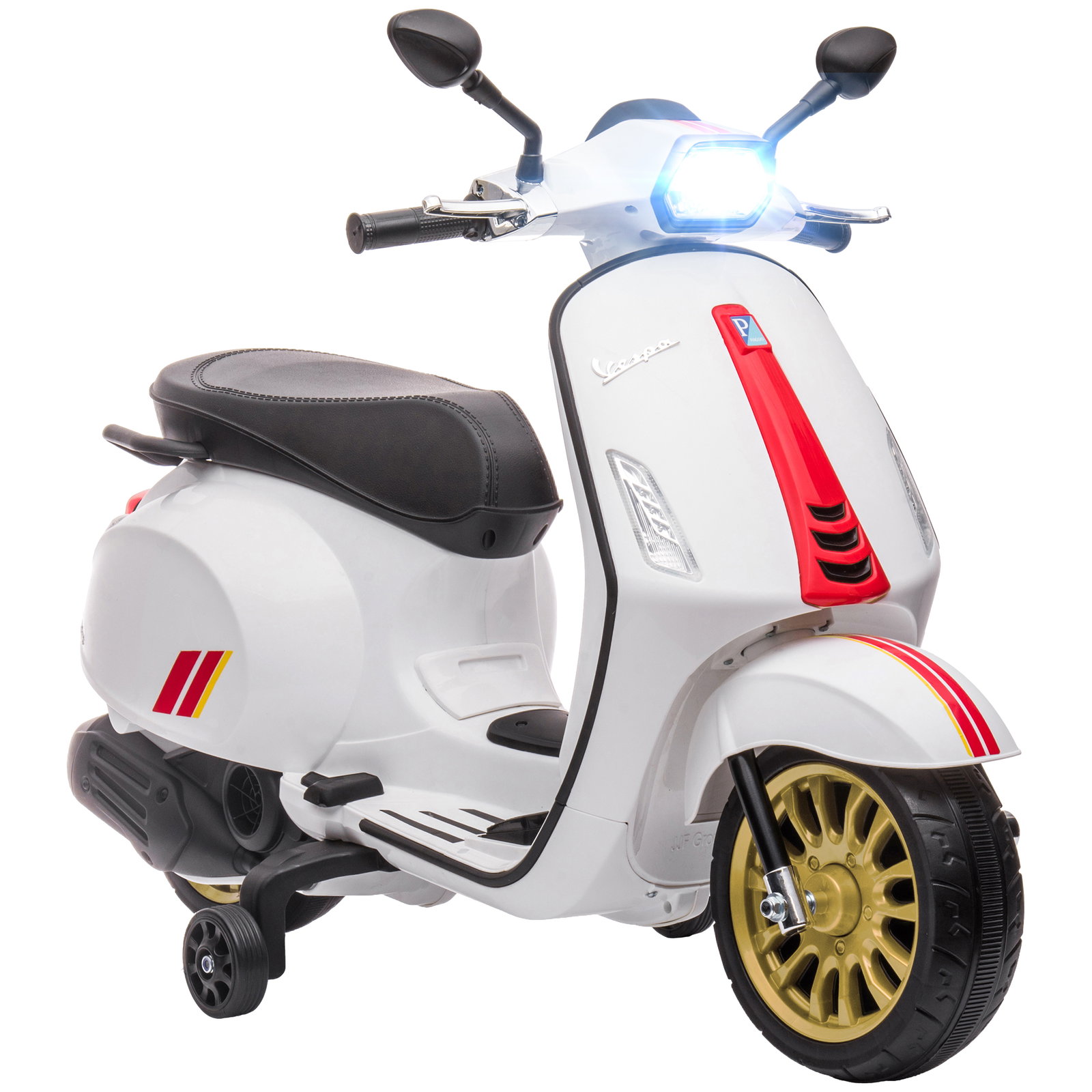 Moto elétrica para crianças de 3-6 anos com licença vespa com USB mp3 luz LED rádio fm velocidade 3 km/h carga 35 kg branco