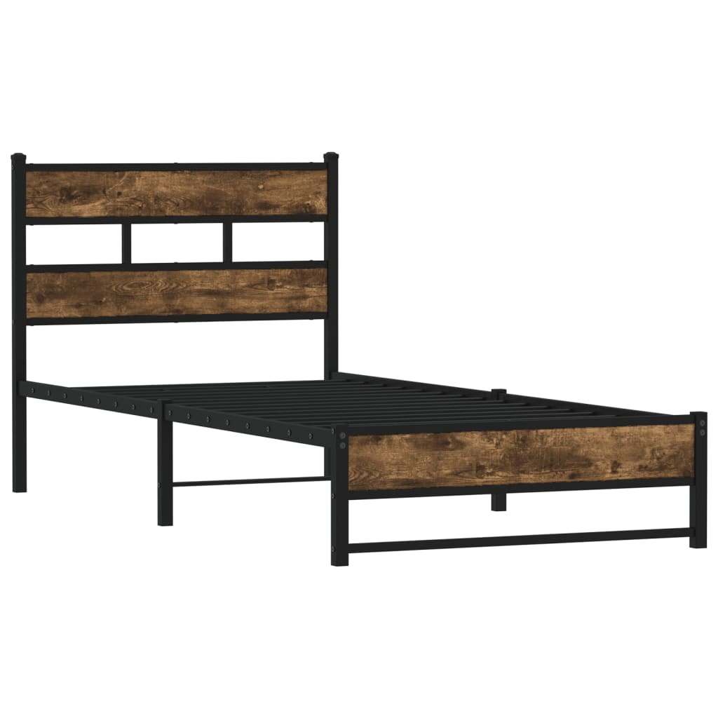 Estrutura de cama sem colchão 100x190 cm metal carvalho fumado