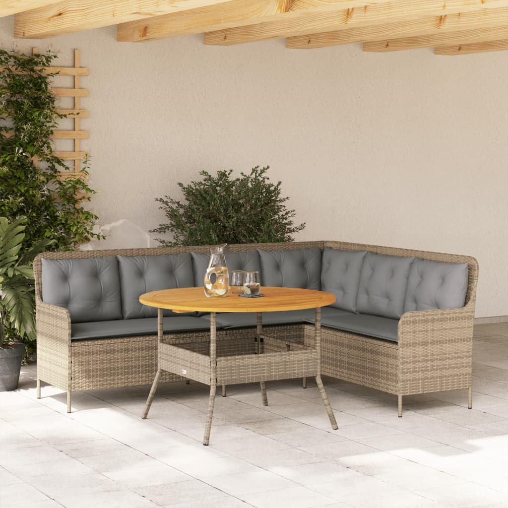 2 Pcs conjunto de sofás p/ jardim com almofadões vime PE bege