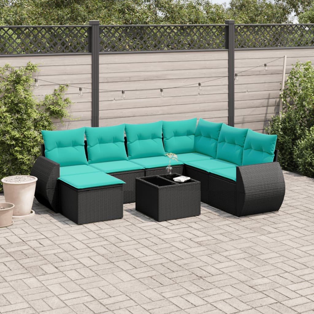 Conjunto de sofá de jardim com 8 peças e almofadas em rattan sintético preto