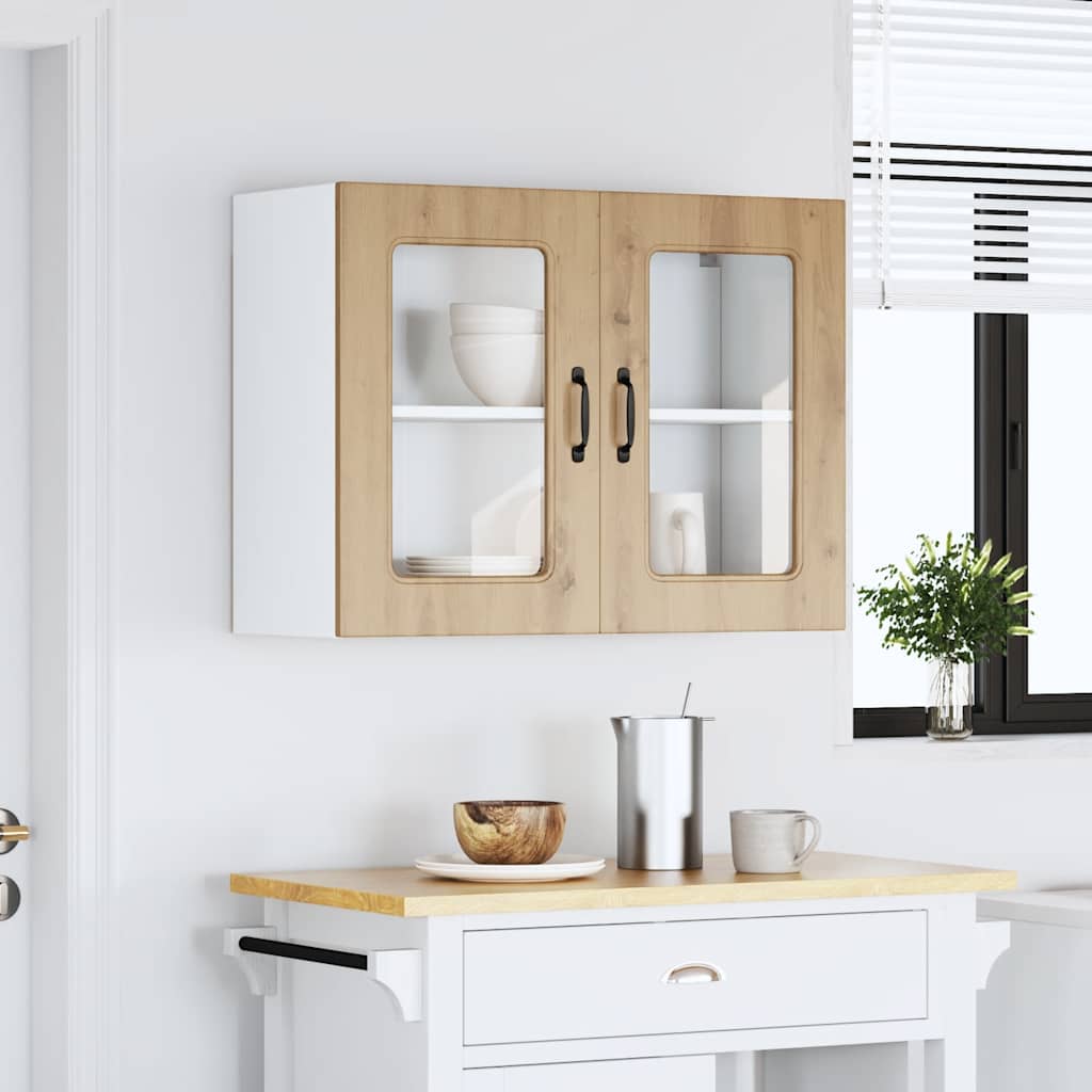 Armário de parede cozinha porta vidro kalmar carvalho artesanal