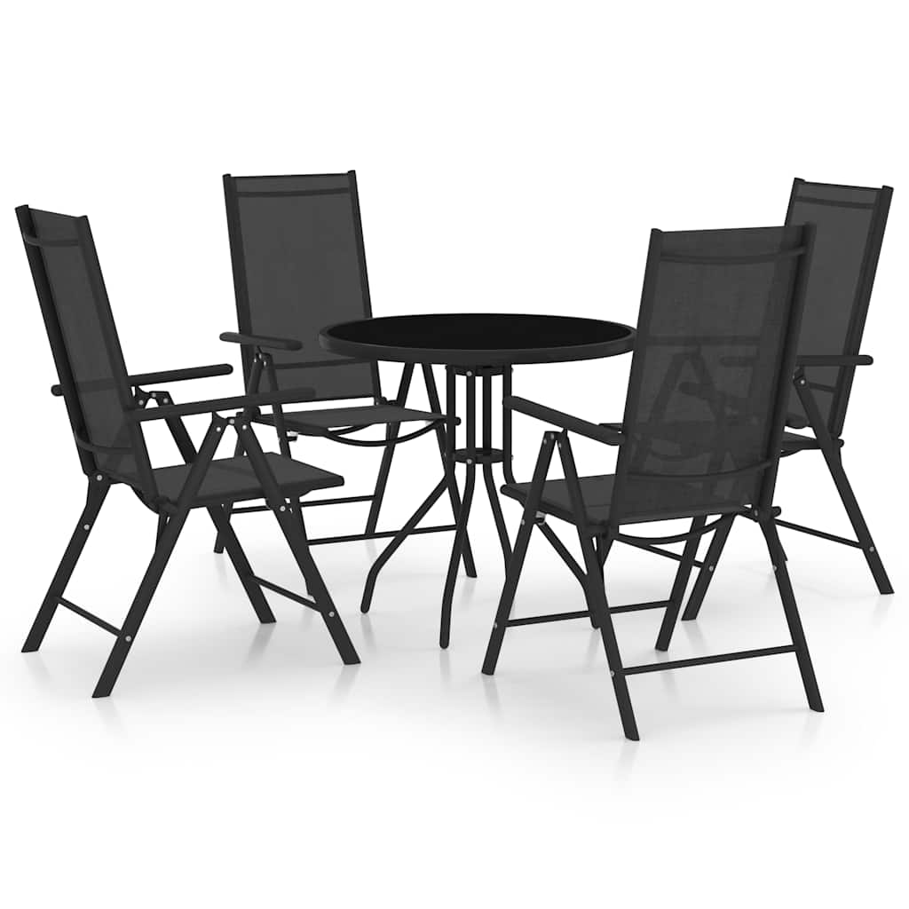 5 Pcs conjunto de jantar para jardim alumínio e textilene preto