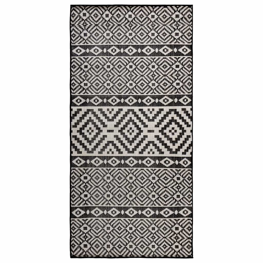 Tapete de tecido plano para exterior 80x150 cm riscas pretas
