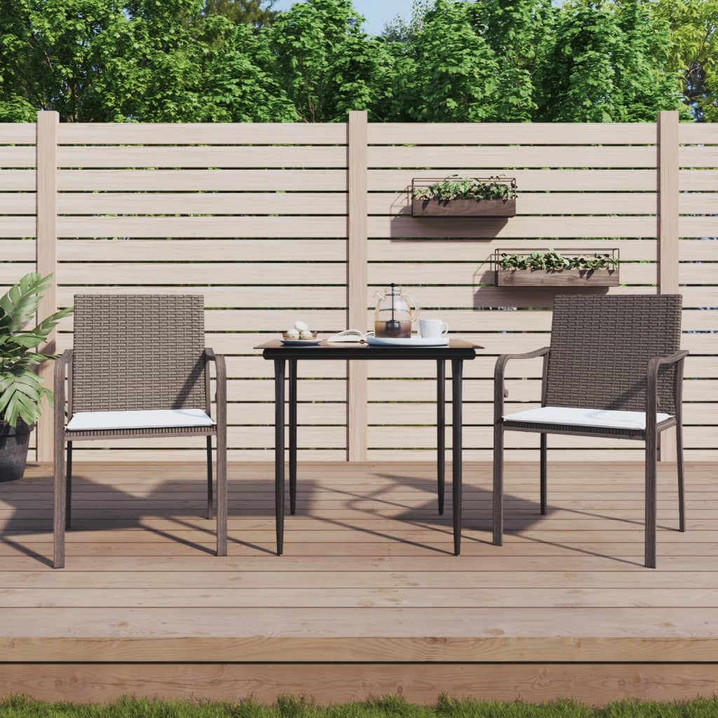 3 Pcs conjunto de jantar p/ jardim c/ almofadões vime PE e aço