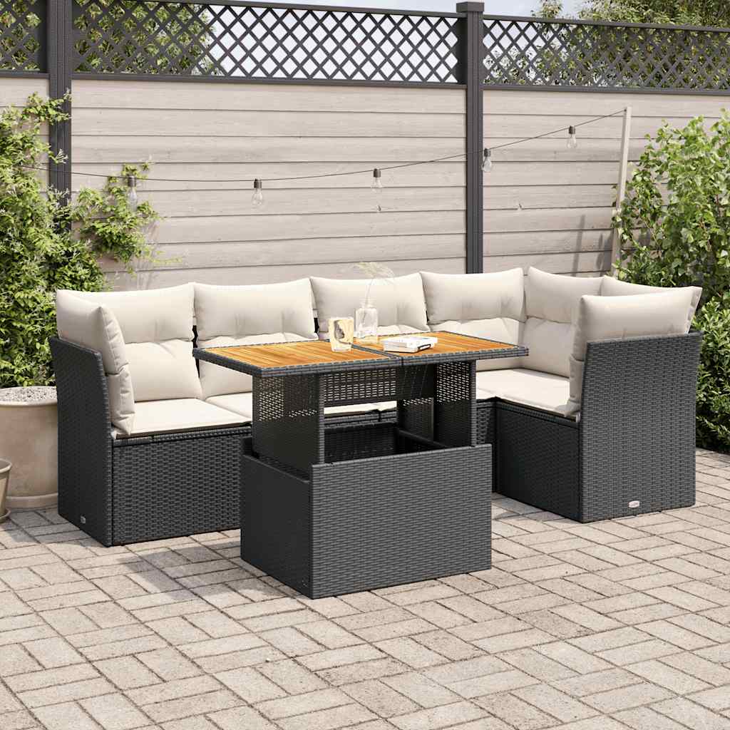 6 Pcs conjunto sofás de jardim c/ almofadões vime PE preto