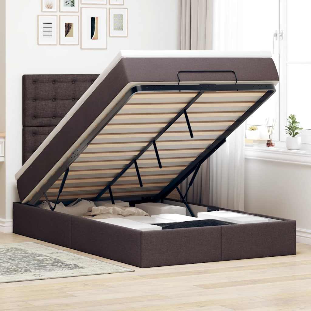 Estrutura de cama otomana com colchão 120x190cm castanho escuro