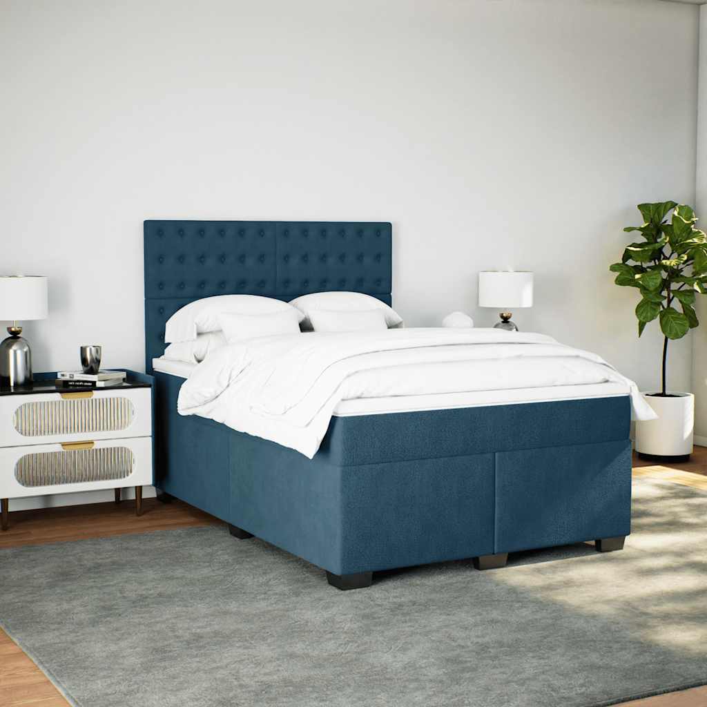 Cama com molas/colchão 140x200 cm veludo azul