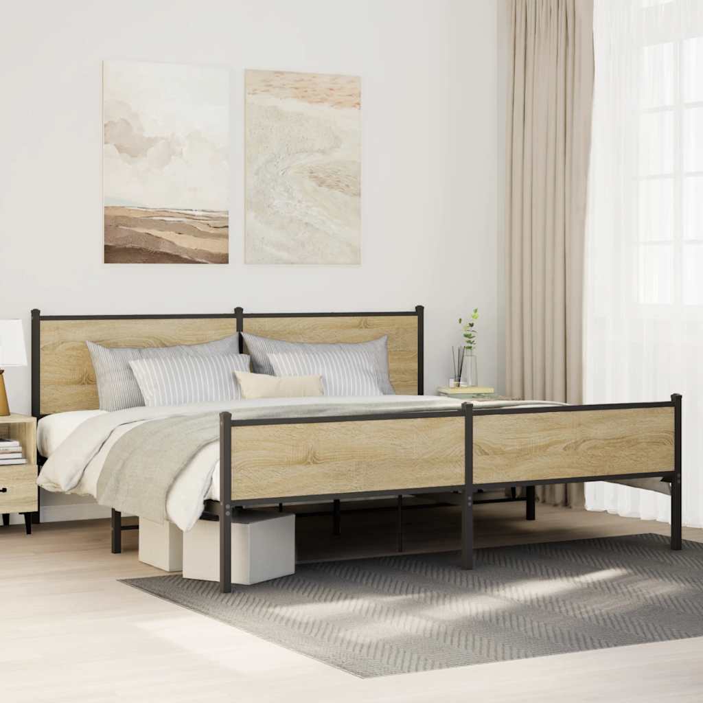 Estrutura de cama sem colchão 200x200cm metal carvalho sonoma