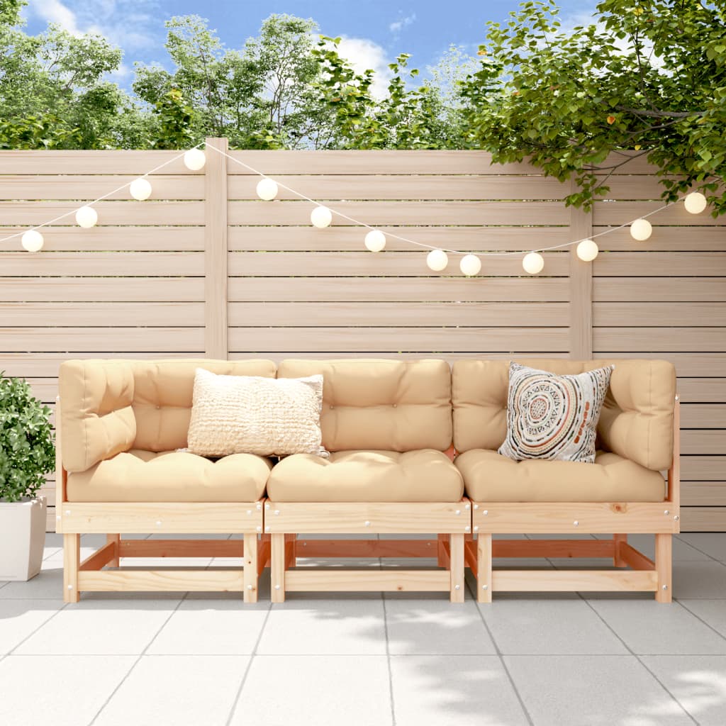 3 Pcs conjunto lounge de jardim madeira de pinho maciça