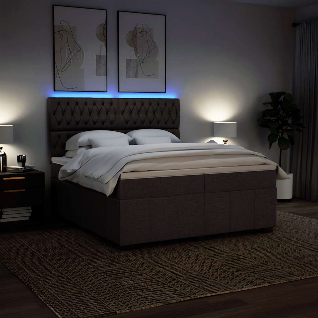 Cama com molas/colchão 200x200 cm tecido castanho-escuro