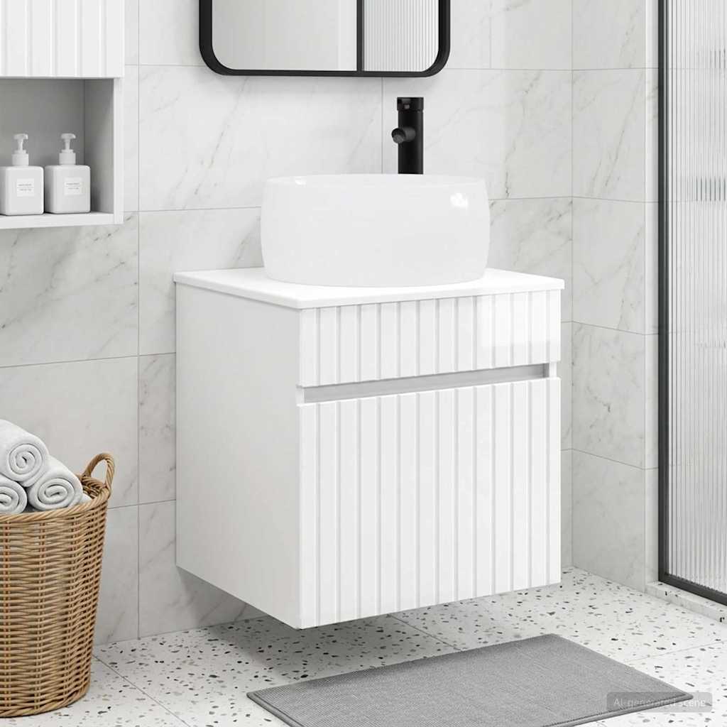Vanidade de pia de parede branco brilhante 49 x 44,5 x 66 cm