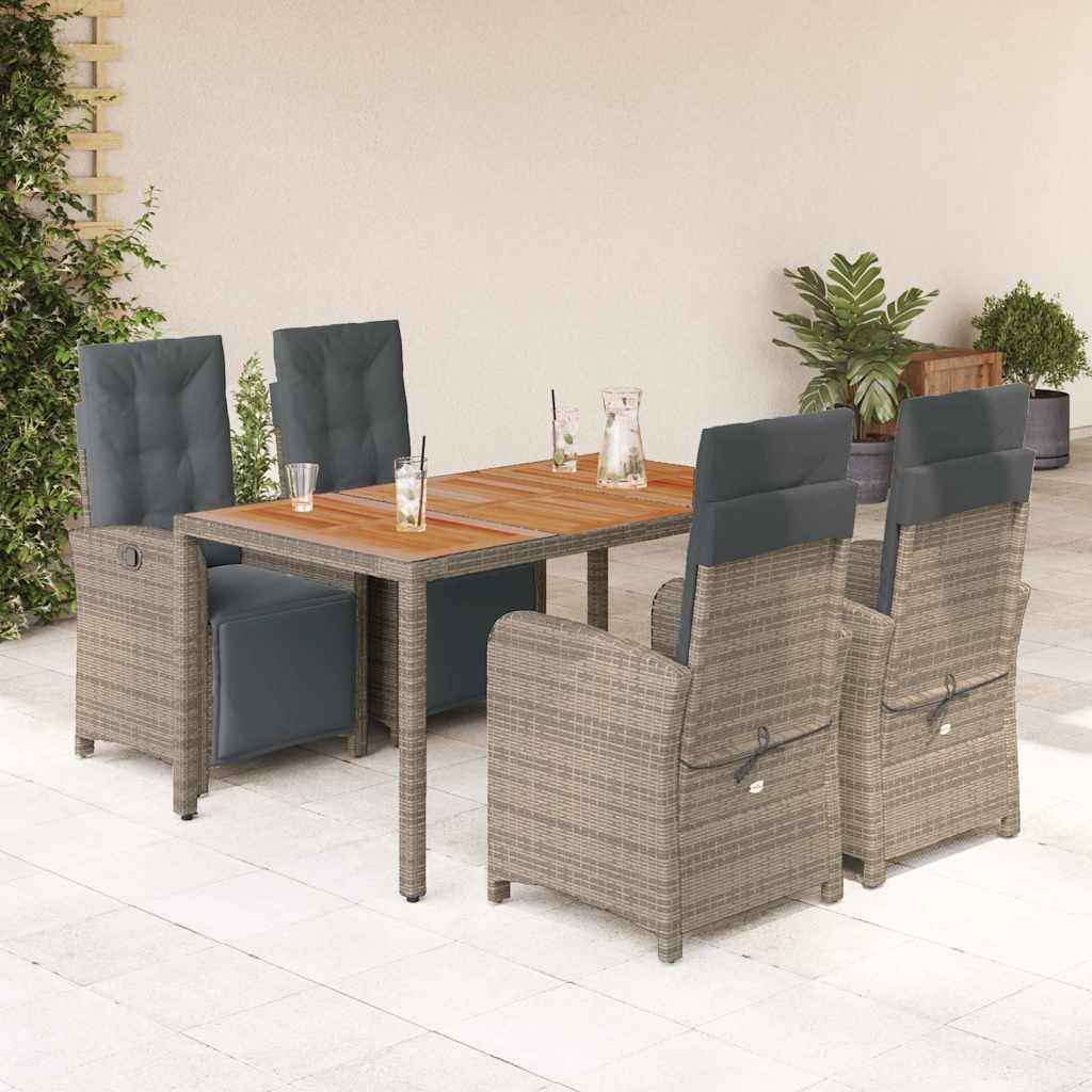 5 Pcs conjunto de jantar p/ jardim c/ almofadões vime PE cinza
