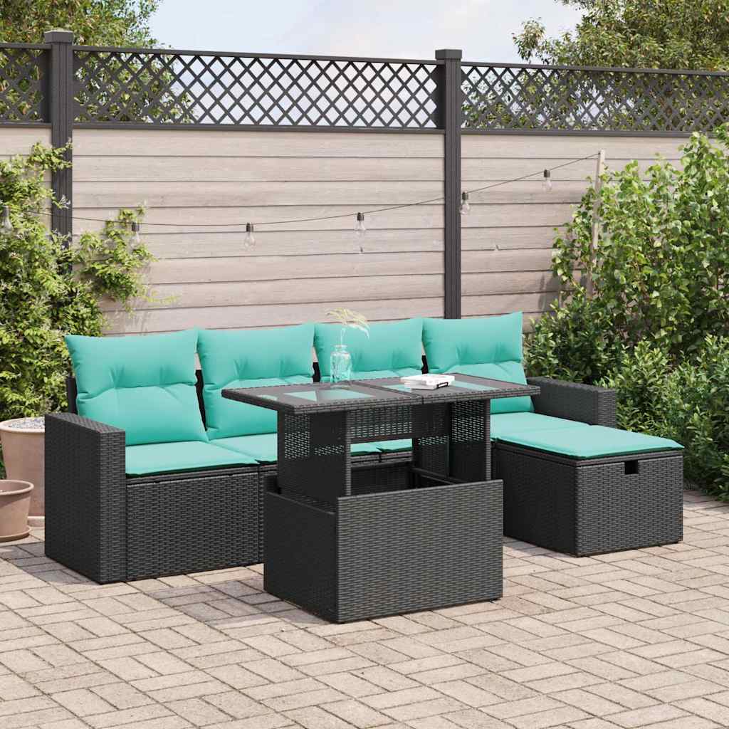 6 Pcs conjunto sofás jardim com almofadões PE/acácia cinzento