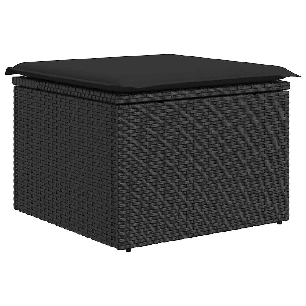 10 Pcs conjunto sofás de jardim c/ almofadões vime PE preto