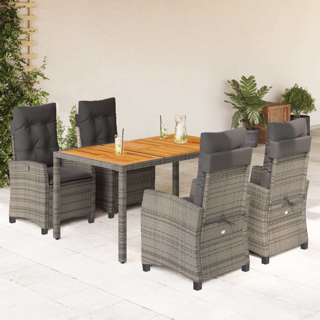 5 Pcs conjunto de jantar p/ jardim c/ almofadões vime PE cinza