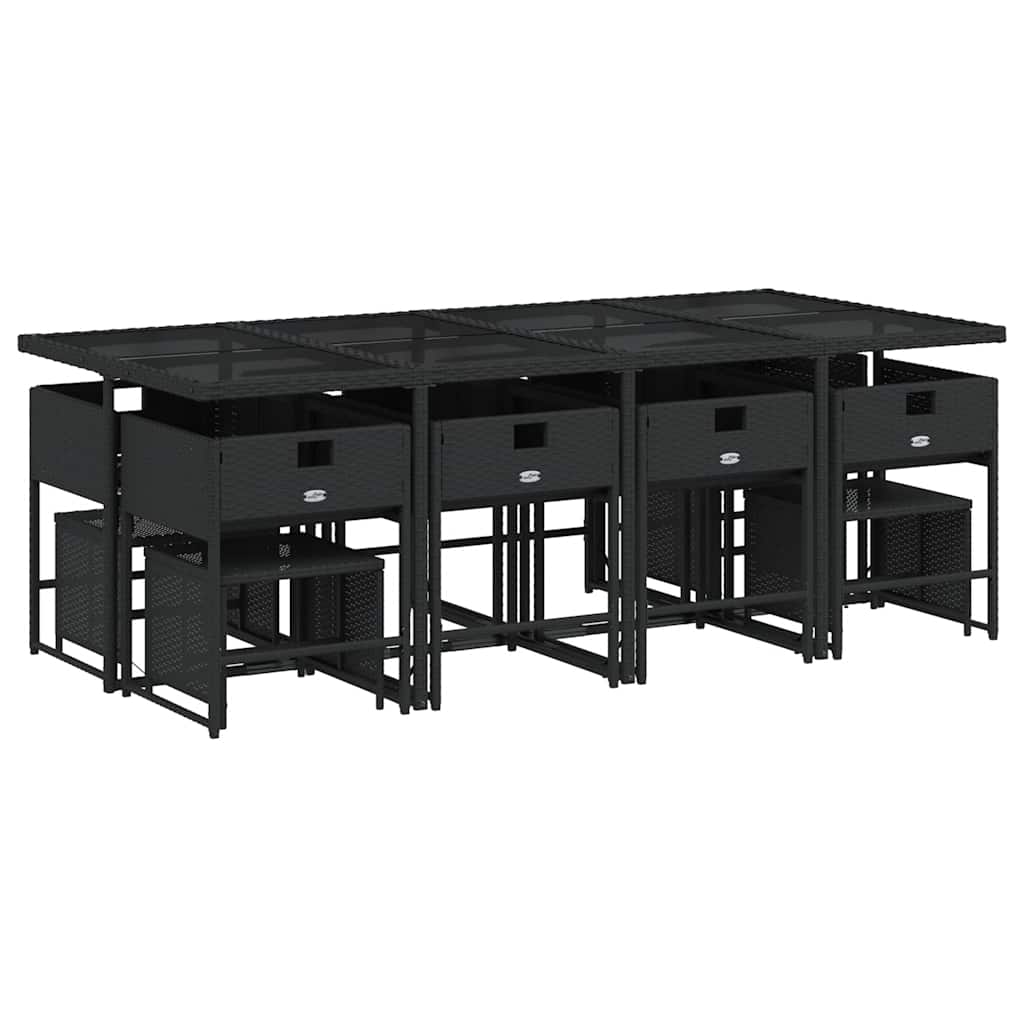 13 Pcs conjunto de jantar p/jardim com almofadões vime PE preto