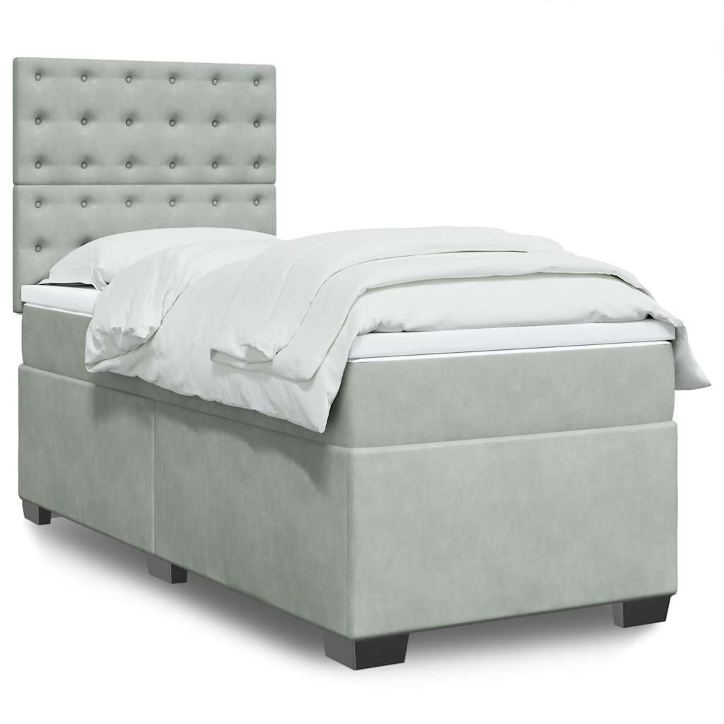 Cama com molas/colchão 90x190 cm veludo cinza-claro