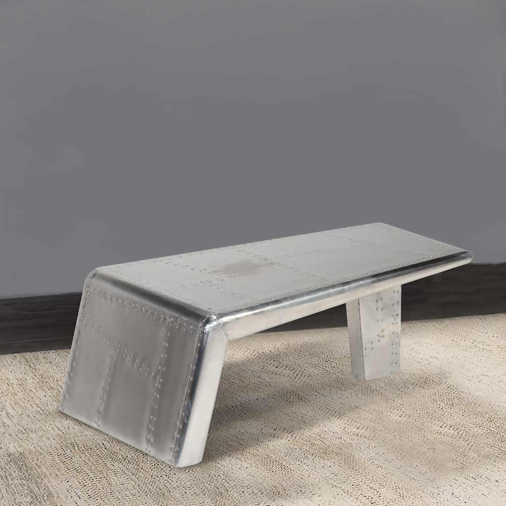 Mesa de centro aviador em alumínio estilo aeronave vintage