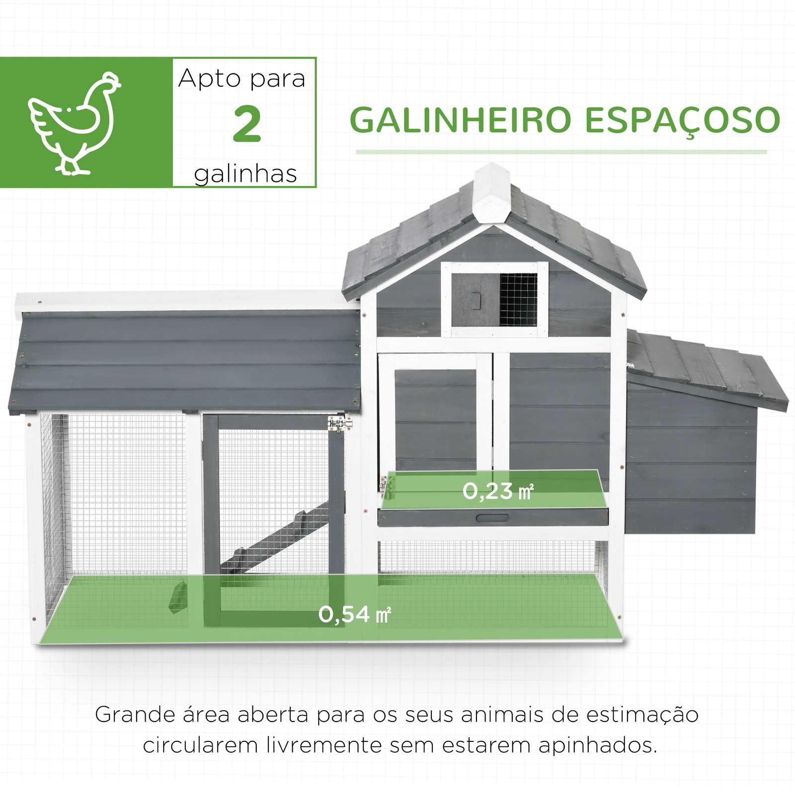 Galinheiro de Madeira para Exterior Gaiola para 2-3 Galinhas com Cercado de Arame Teto Abatível Caixa Ninho Bandeja Removível e