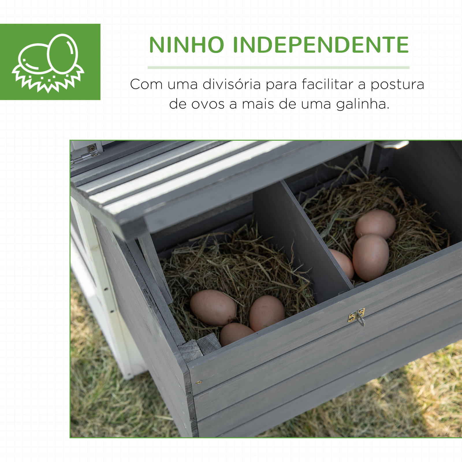Galinheiro de Madeira para Exterior Gaiola para 2-3 Galinhas com Cercado de Arame Teto Abatível Caixa Ninho Bandeja Removível e