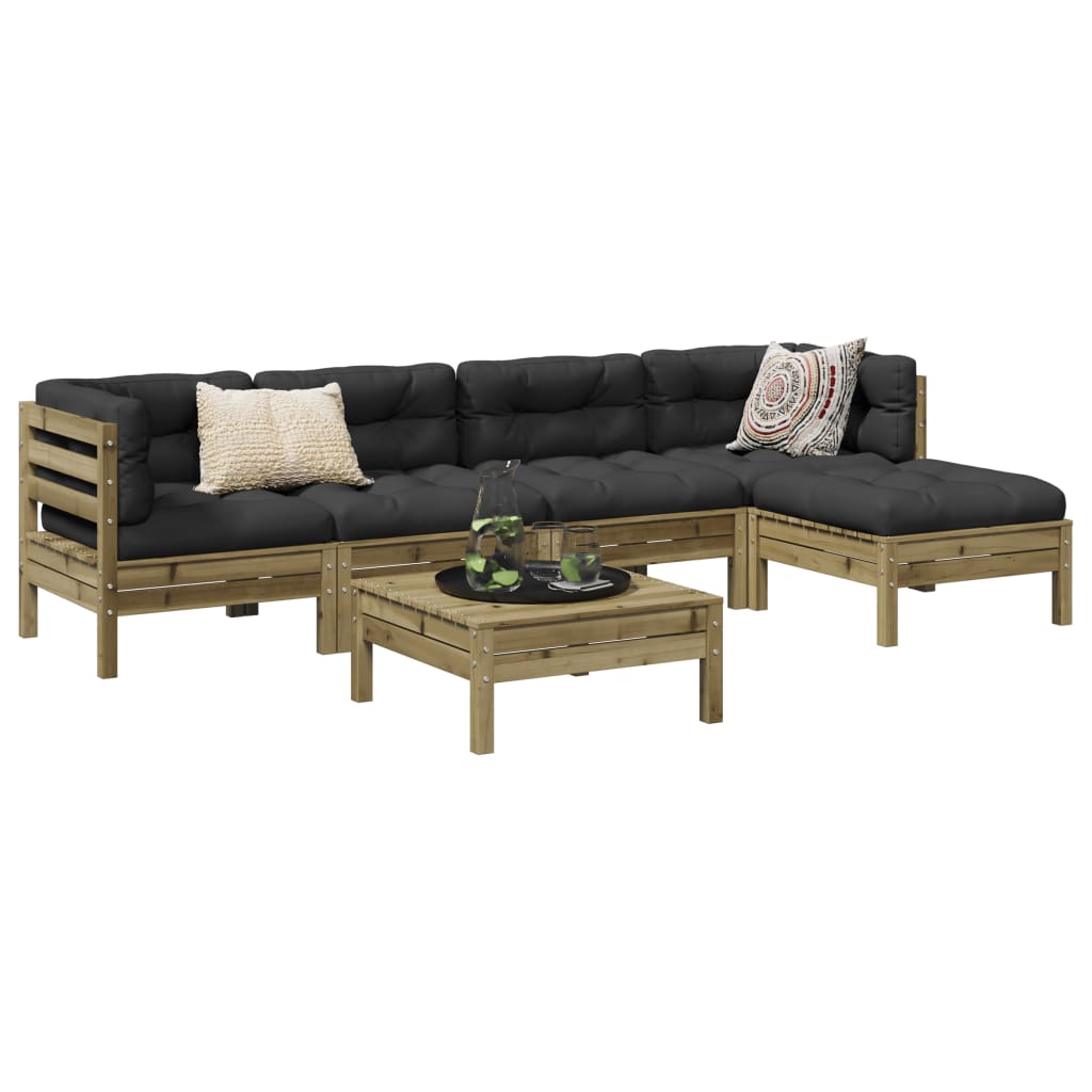 6 Pcs conjunto sofás de jardim c/ almofadões pinho impregnado