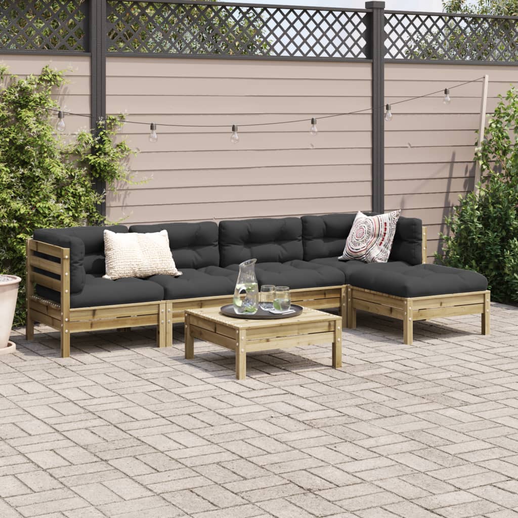 6 Pcs conjunto sofás de jardim c/ almofadões pinho impregnado