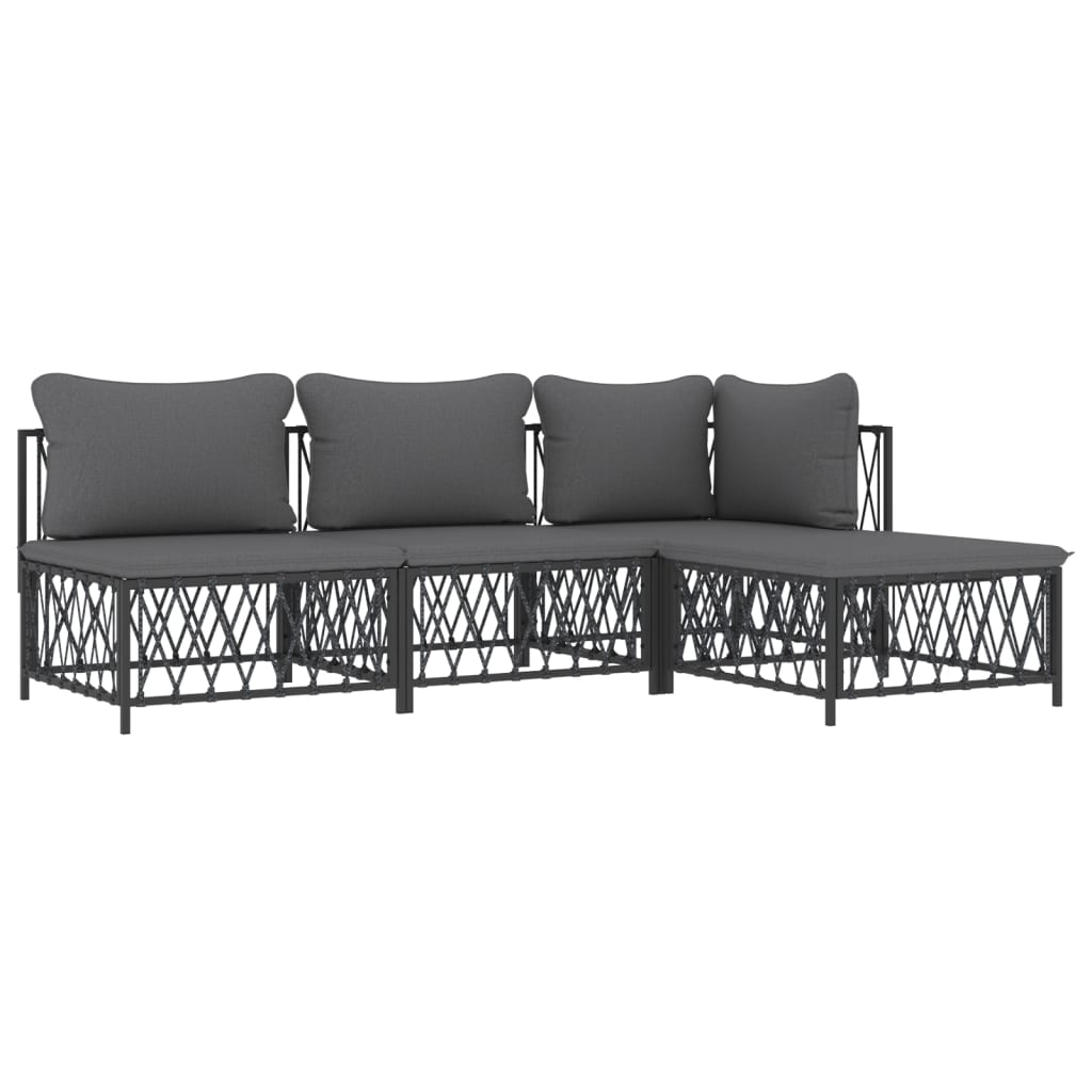 4 Pcs conjunto lounge de jardim com almofadões aço antracite