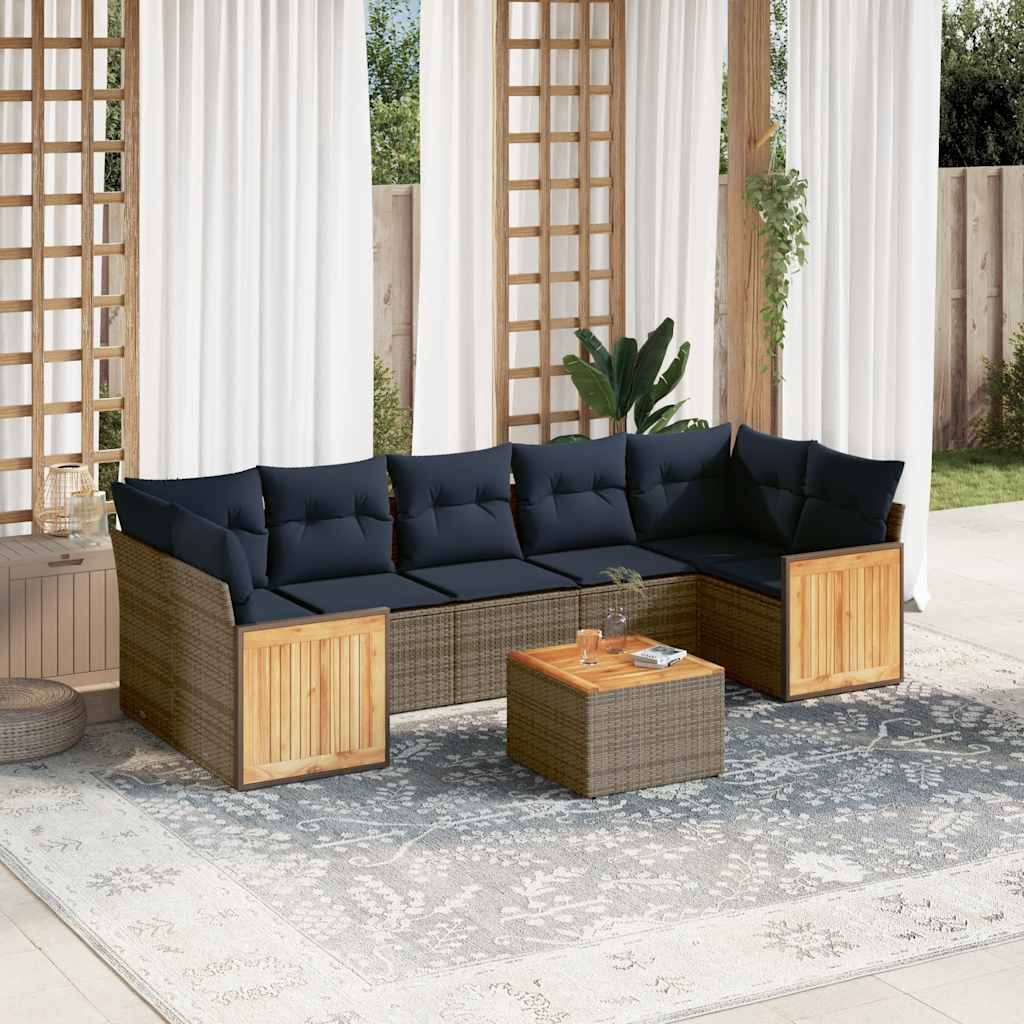 Conjunto de sofá de jardim com 8 peças e almofadas em rattan sintético cinza