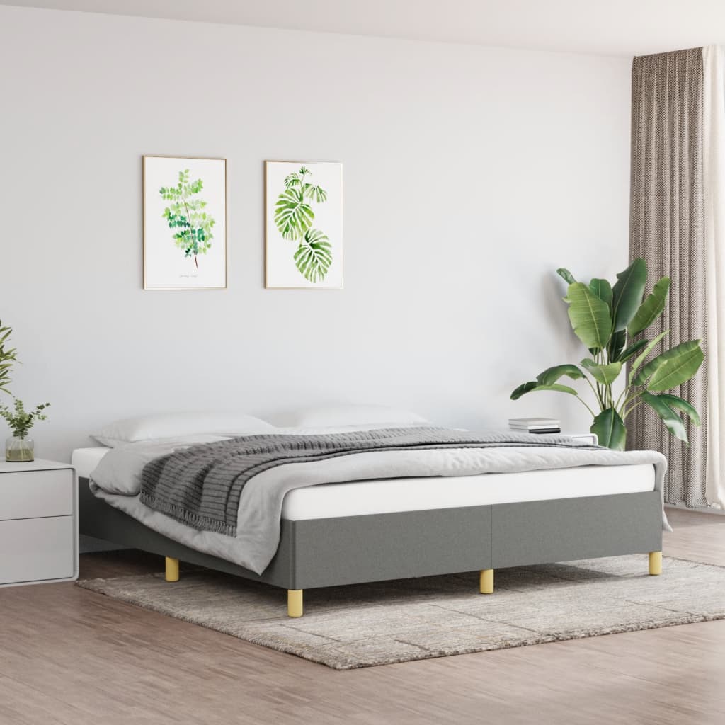 Estrutura de cama com molas 160x200 cm tecido cinzento-escuro