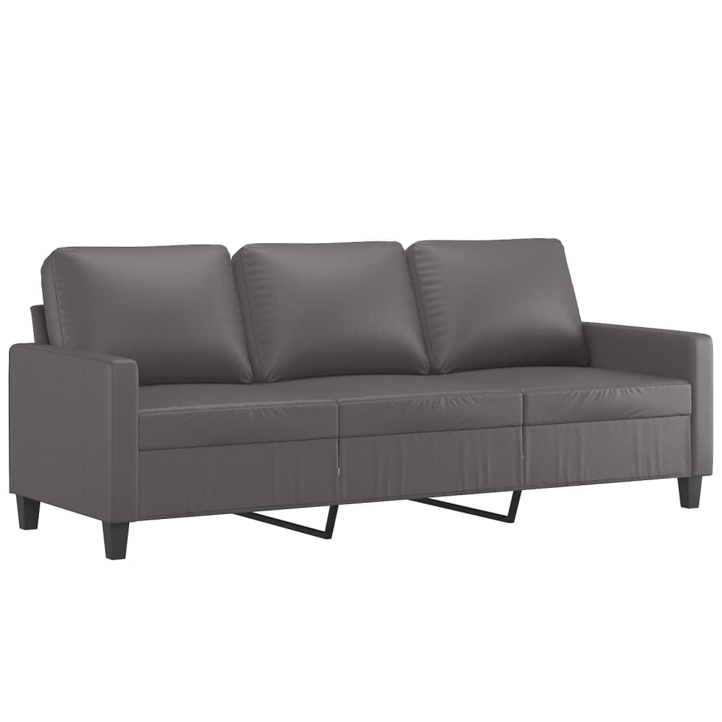 3 Pcs conjunto de sofás c/ almofadões couro artificial cinzento