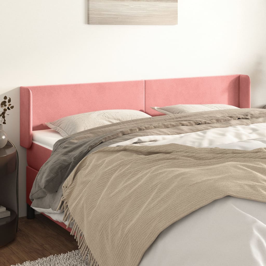 Cabeceira de cama c/ abas veludo 203x16x78/88 cm rosa