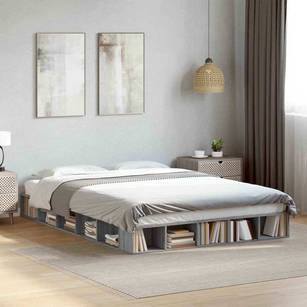 Estrutura de cama 140x200 cm derivados de madeira cinza sonoma