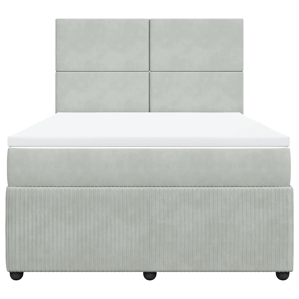 Cama com molas/colchão 160x200 cm veludo cinzento-claro