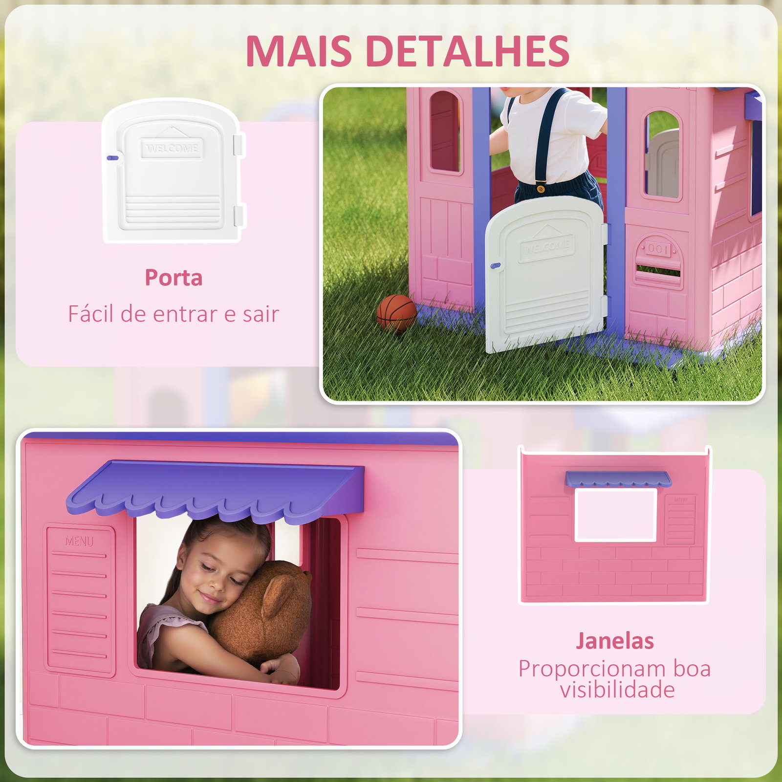 Casa de jogos para criaanças com lançamento de aros e cesta de basquetebol 132x118x124 cm rosa e roxo