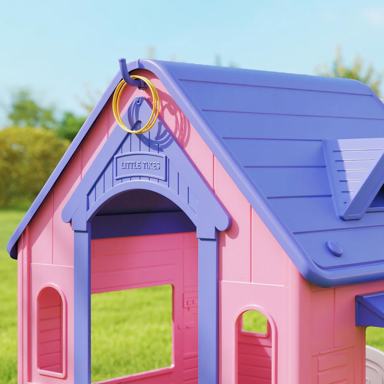 Casa de jogos para criaanças com lançamento de aros e cesta de basquetebol 132x118x124 cm rosa e roxo
