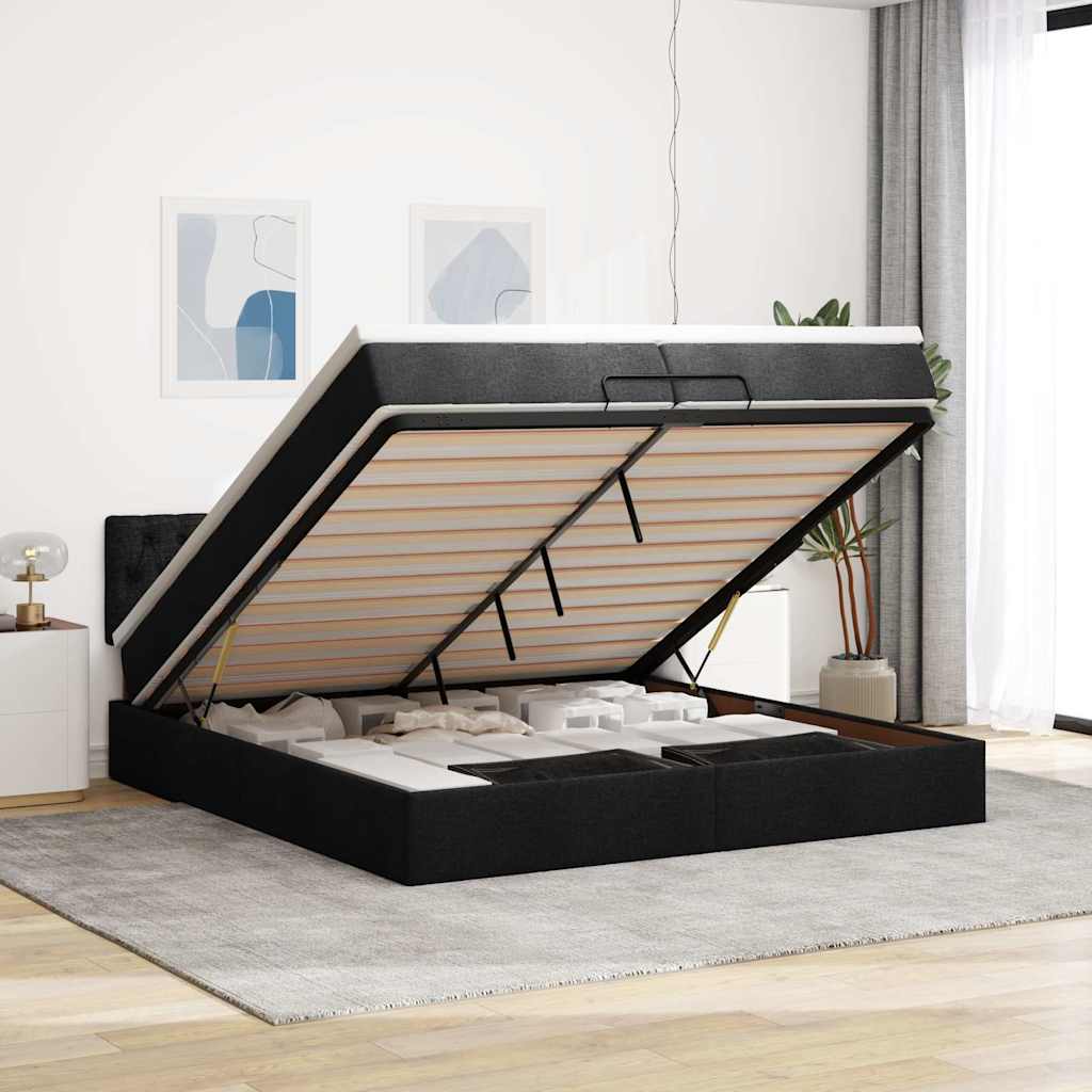 Estrutura de cama otomana com colchão 120x190cm castanho escuro