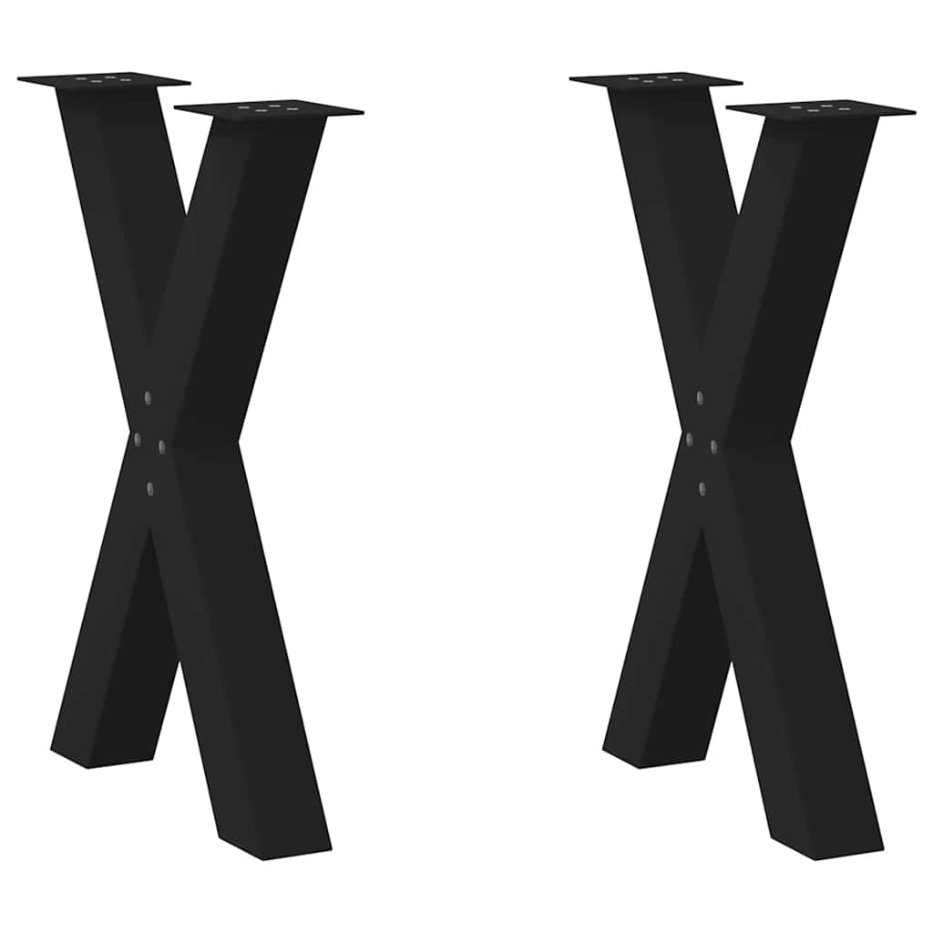 Pés para mesa de jantar em formato de x, 2 peças, preto, 50x(72-73) cm, aço