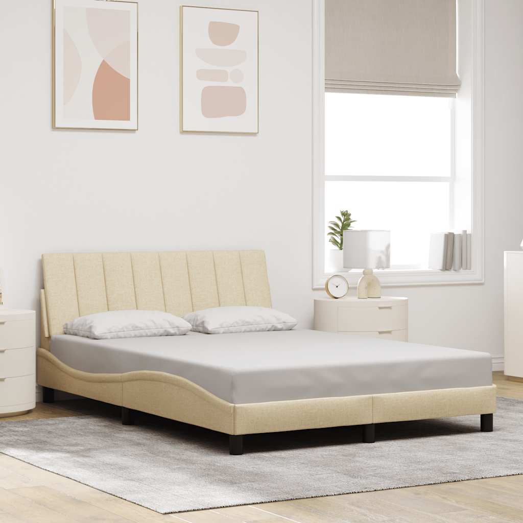 Estrutura de cama sem colchão hanko 140x190 cm tecido cor creme