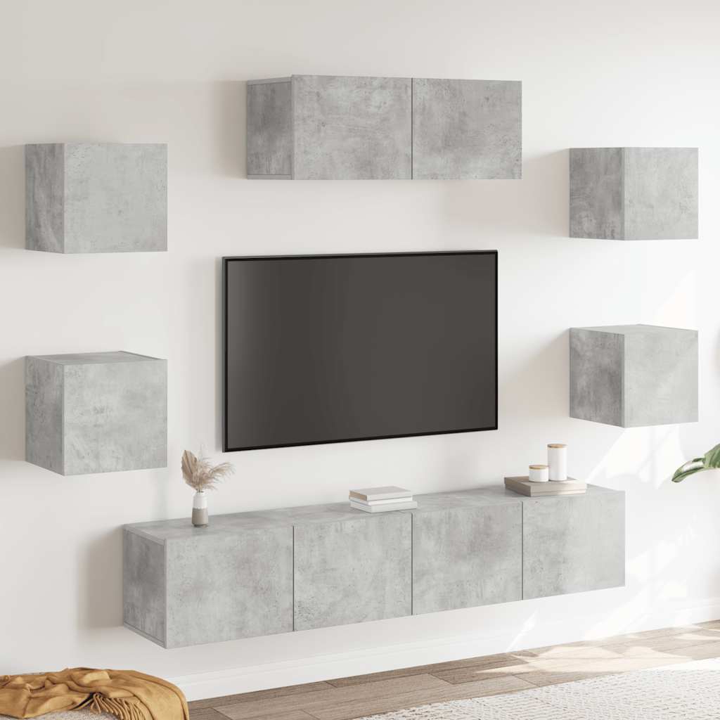 Conjunto móveis de TV 7 pcs madeira processada cinzento cimento