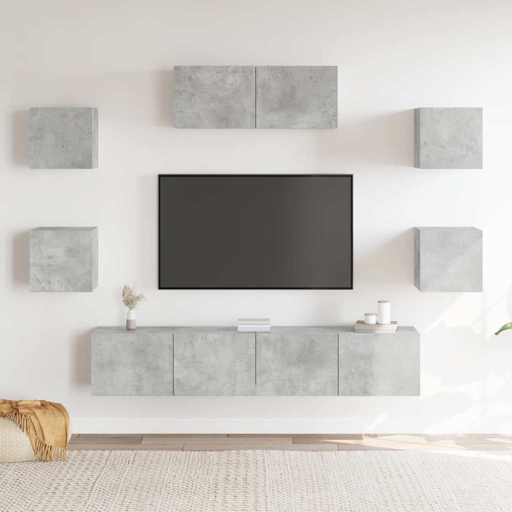Conjunto móveis de TV 7 pcs madeira processada cinzento cimento