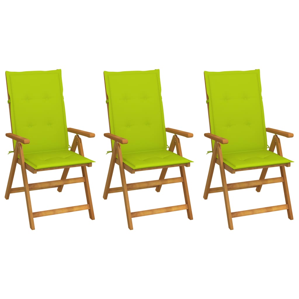 Cadeiras de jardim dobráveis c/ almofadões 3 pcs acácia maciça