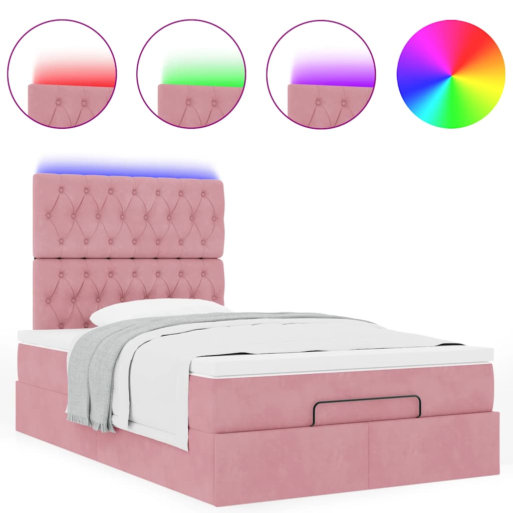 Estrutura de cama otomana com colchões 120x200 cm veludo rosa