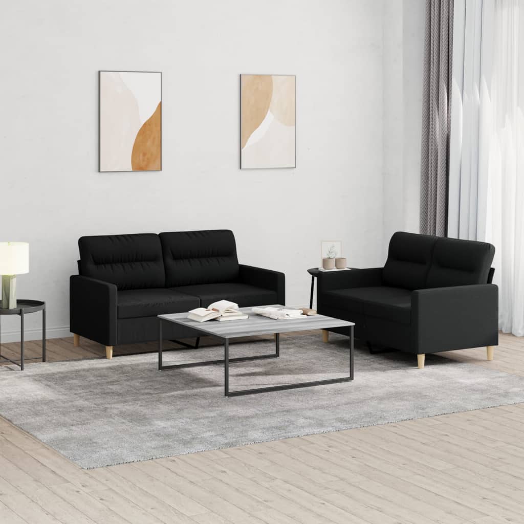 2 Pcs conjunto de sofás com almofadões tecido preto