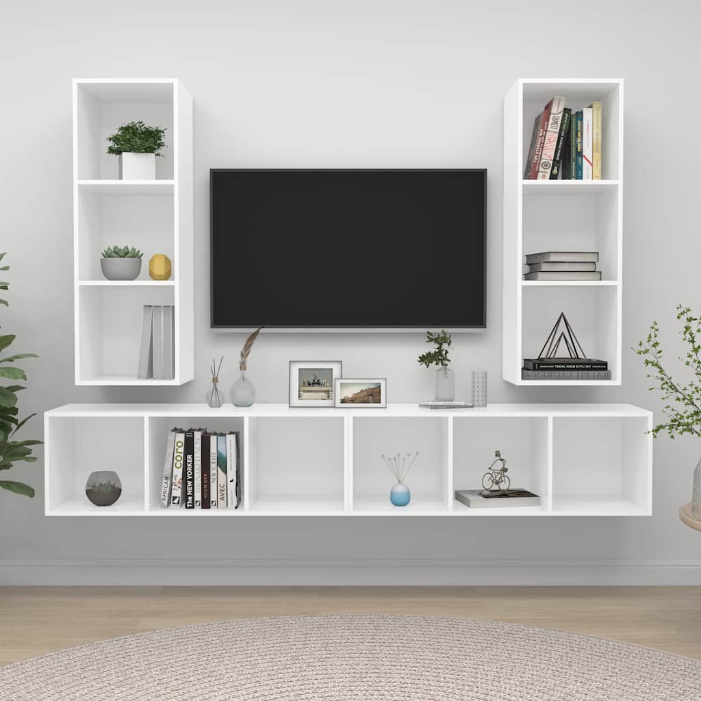 Armários de parede para TV 4 pcs contraplacado branco