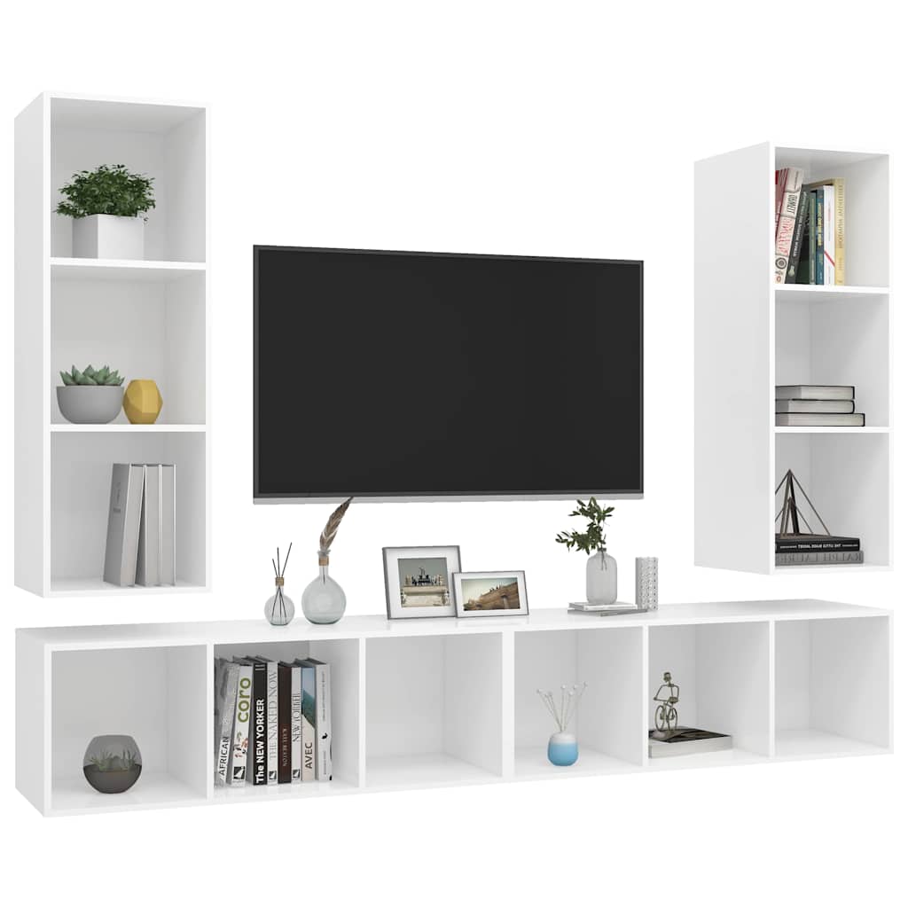 Armários de parede para TV 4 pcs contraplacado branco