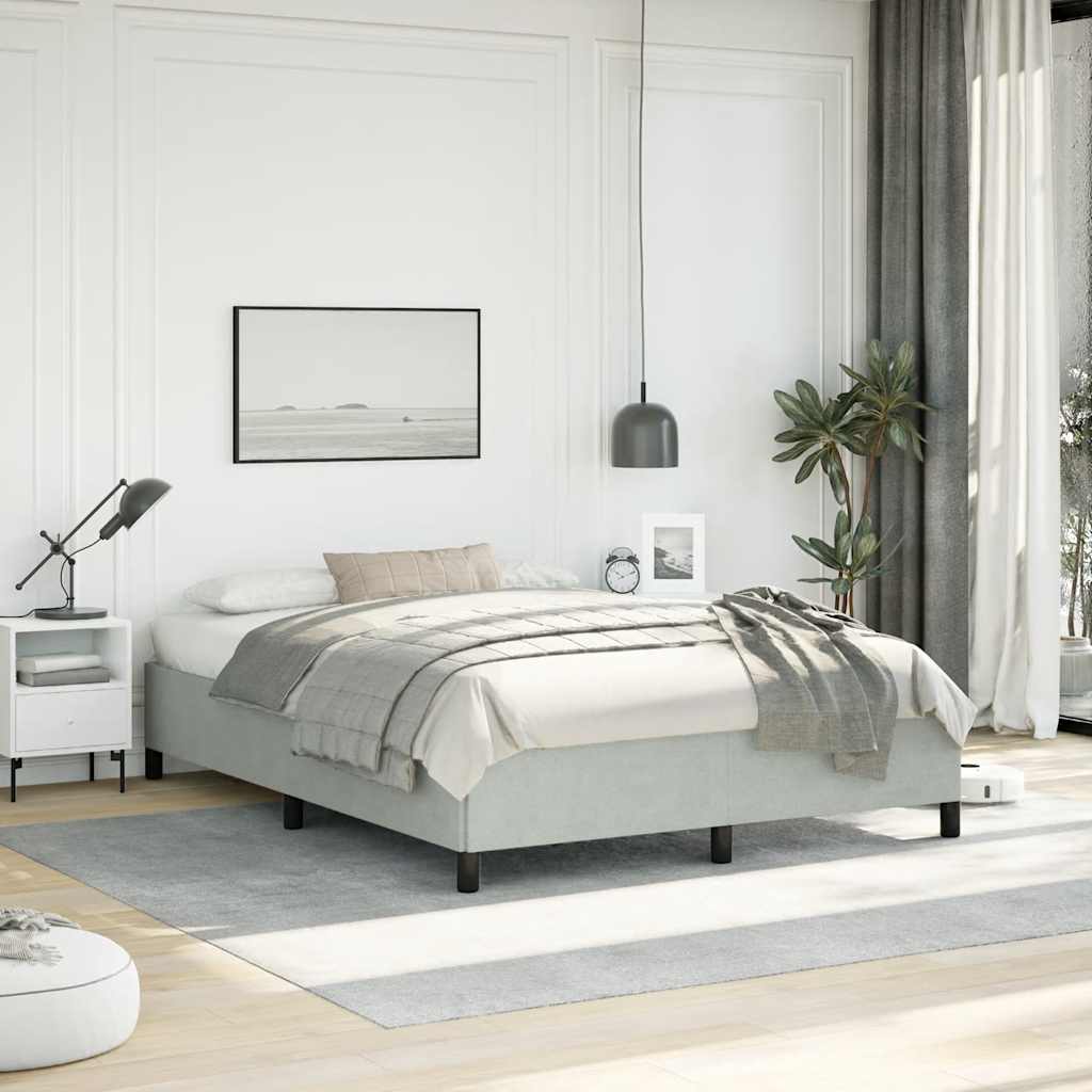 Estrutura de cama sem colchão, cinza claro, 152x203 cm, tamanho queen, veludo